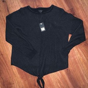 Lucky Brand Black/Gray Tie Front Sweater NWT XL